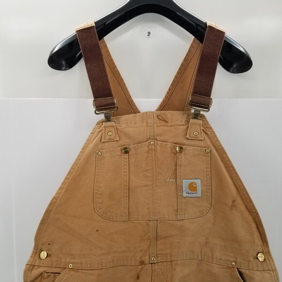 Vintage Carhartt Duck Canvas Overalls Distressed Double Knee Brown R01 42 x 30 - Picture 5 of 14